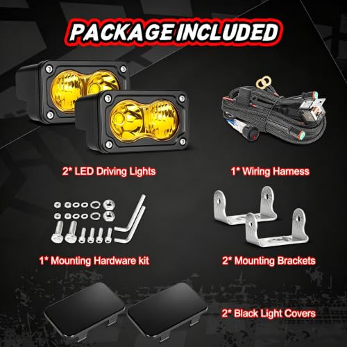 Image of LED Pods Yellow with Wiring Harness & Black Cover Fog Light