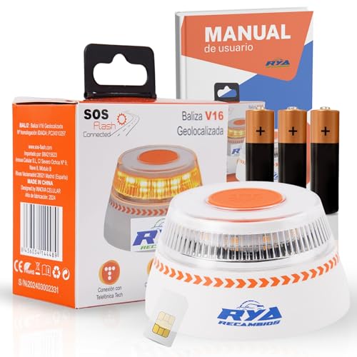 RYA Luz Emergencia Coche Homologado DGT Geolocalización - V16 homologada dgt Exigible a Partir de 2026 - Baliza Conectada con DGT 3.0 - Imán Resistente - Plan de Datos Incluido
