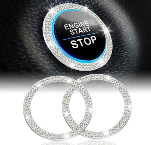 SOLASTA Crystal Rhinestone Car Bling Ring Emblem Sticker Bling Car Accessories for Women Push to Start Button Key