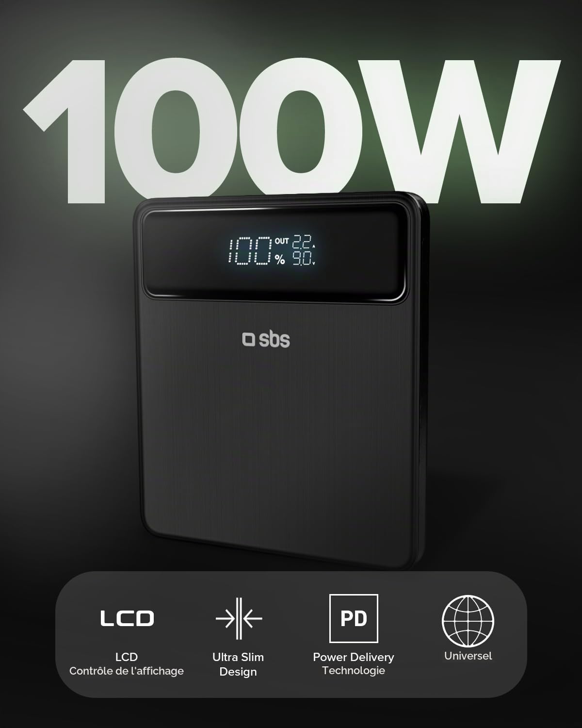 SBS PowerBank Portable 20K Slim, 20000mAh, 100W Power Delivery (PD 3.1 PPS)