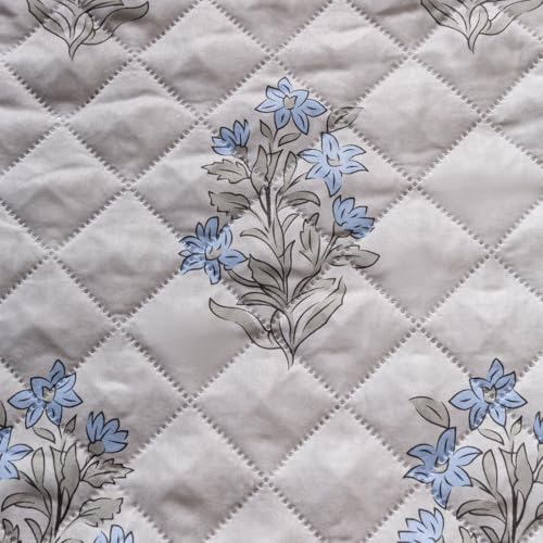 Image of House of Quirk 'Mughal Series' Printed Quilted Sofa Cover for 1 /2 /3 /4 Seater - Anti-Slip, Washable Couch Protector Slipcover (Four Seater, Beige Wildflower, 80x210 cm)
