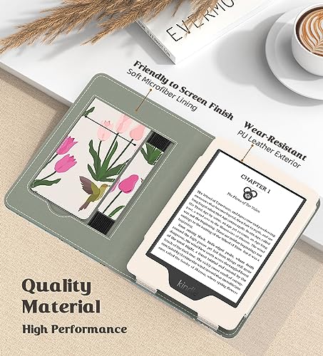 Image of MoKo Case Fits All-new 6 inch Kindle(11th Generation, 2024 /2022 Release) /Kindle(10th Gen,2019) /Kindle(8th Gen, 2016), Ultra Lightweight PU Shell Cover with Auto Wake /Sleep for Kindle 2024, Tulip