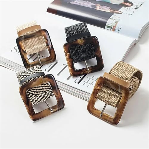 Casual Ultra Wide Belt Female Woven Vintage Carved Wood Buckle Elastic Belt for Skirts, High-Waisted Pants4