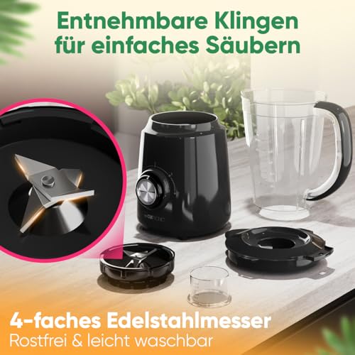 Clatronic® Standmixer 500W | Mixer | 4-fach Edelstahl-Messer rostfrei | 1,5L Smoothie Maker | Ice-Crush Funktion | 3 Stufen | Turbo-Funktion | Deckel mit Nachfüllöffnung | UM 3845 – Bild 4