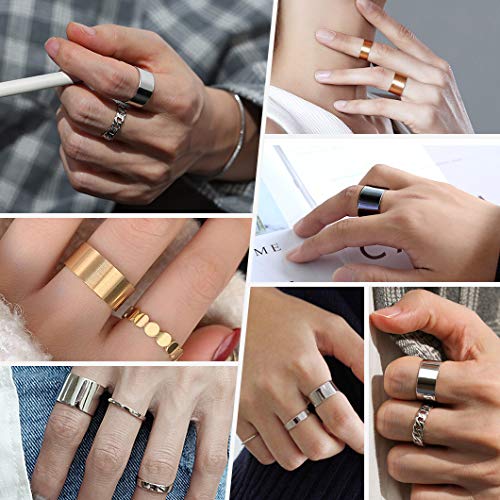 Stainless Steel Open Band Ring for Men Women 18K Gold/Black Plated Brush/Smooth Surface Rings Set Minimalist Jewelry(with Gift Box)3