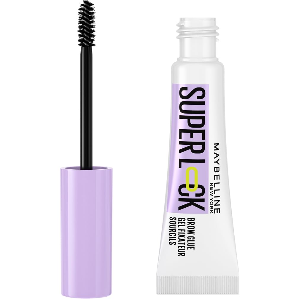 Maybelline New York Super Lock Brow Glue, Transparentes Augenbrauengel für 24H ultrastarken Halt, Fixierendes Brow Gel ohne Abblättern oder Kleben, Schweißfest mit Styling-Bürstchen, 8 g