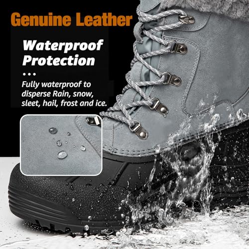 Image of Kelway Men's Winter Boots, Insulated Waterproof Leather & Suede Snow Boots with Anti-Slip Rubber Sole, Cold Weather Outdoor Hiking Shoes
