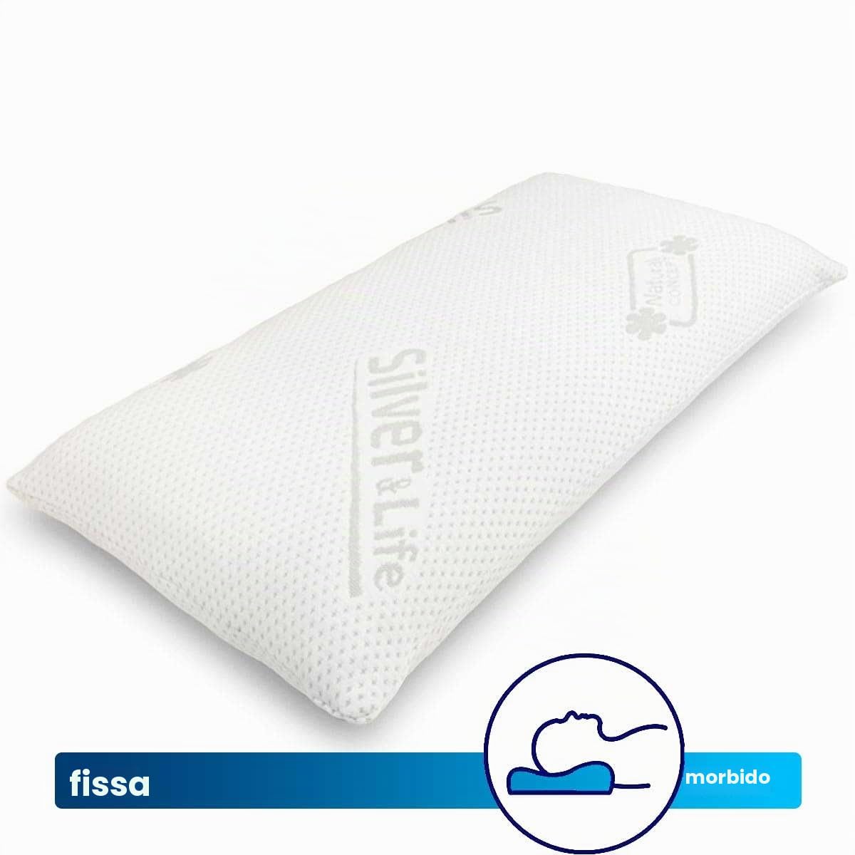 Cuscino ortopedico per cervicale, con collo argentato, cuscino viscoelastico, in memory foam con rivestimento Silver & Life, 70 x 34 cm, altezza 12 cm