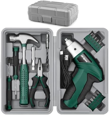 Hi-Spec 3.6V Cordless Electric Screwdriver Set with Interchangeable Bits, Green