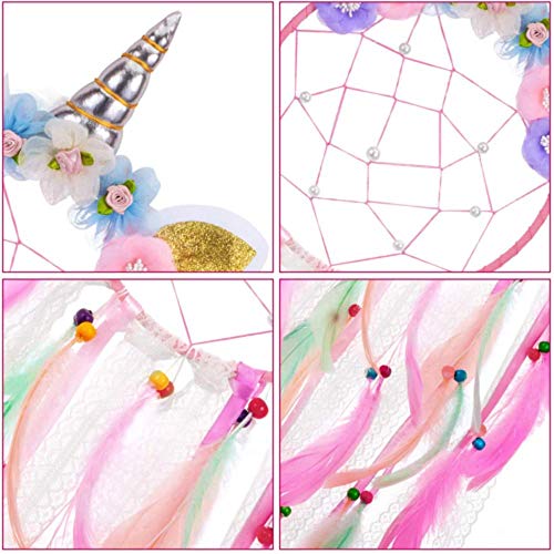 image for Burning Dream Unicorn Dream Catcher Handmade Flower Colorful Feather D