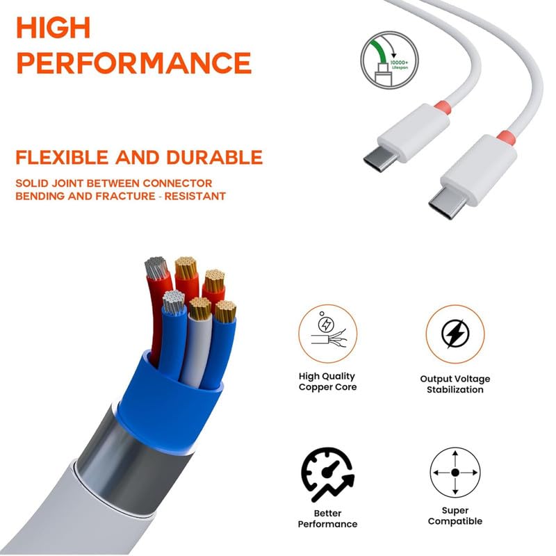 Image of fast charging cable c for OnePlus Nord 2 8GB RAM usb Original Like Charging Quick , Dash , Warp , Dart , Flash , Super Vooc C Data Sync USB A to fast charging cable c for Android - RQ White