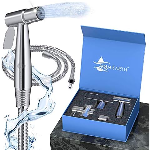 Aqua Earth Luxury Bidet Sprayer for Toilet | Handheld Bidet Shattaf Toilet Spray | Stainless Steel Bathroom Baby Cloth Diaper Sprayer | Support Wall or Toilet Mount Cover