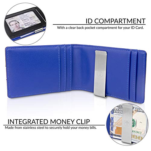 Travando Money Clip Wallet Atlanta Mens Front Pocket Slim Rfid Blocking - Credit Card Holder - Mini Bifold (Smooth Leather, Blue) #TOP2