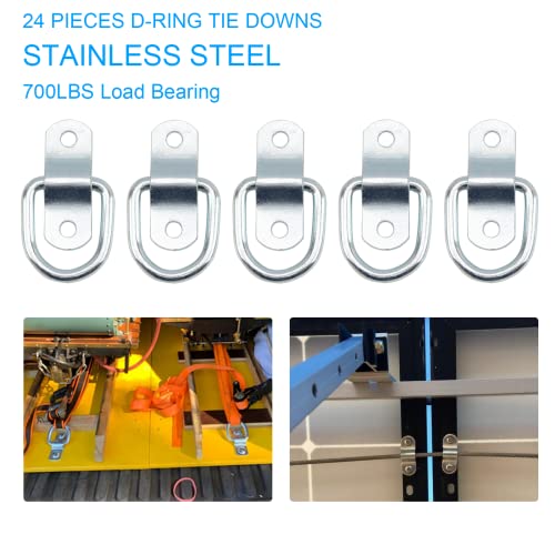 Xstrap 24 Pieces D-Ring Tie Down 1/4 Inch Stainless Steel D-Rings Trailer 700 Lbs D-Ring Bracket D Ring Mounting Plate For Ratchet Tie Down Straps Car Truck Bed Cargo #TOP4