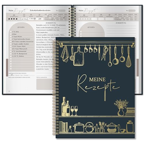 Rezeptbuch zum Selberschreiben A4 mit 10 Achtsamkeitsübung, Spiralbindung Kochbuch Selbst Schreiben, Recipe Book für 88 Lieblingsrezepte, Kochbuch zum Selberschreiben, Rezepte Buch zum Ausfüllen