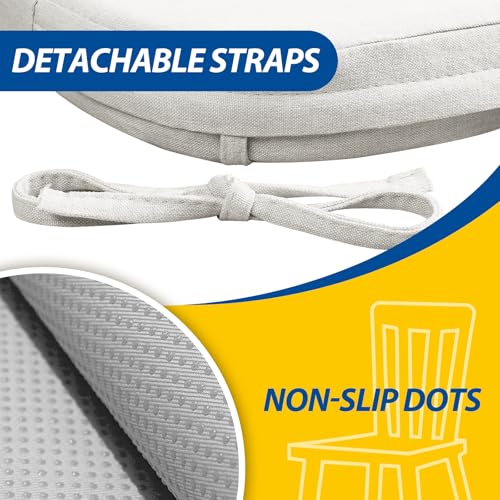 Image of AAAAAcessories D-Shaped Chair Cushions, 2 inch Thick Dining Chair Pads with Ties and Removable, Machine-Washable Cover, 17 inch x 16 inch, Set of 6, Natural Linen