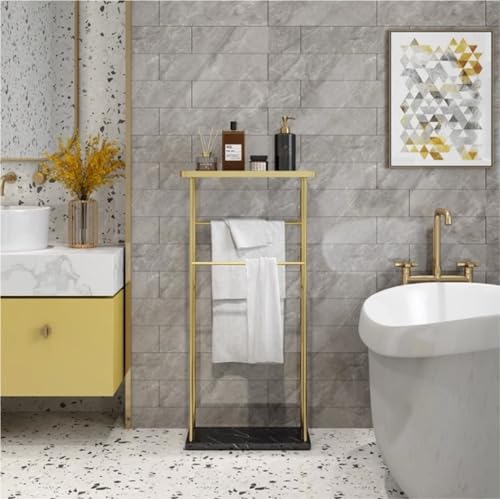 Porte-serviettes de luxe avec base en marbre véritable et finitions en fer forgé