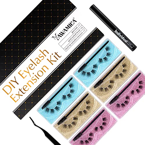 DIY Eyelash Extension, 3D Glue Bonded Band Individual Eyelashes, 48 Clusters Volume Lashes Set, Home Lashes Extension, C curl False Eye Lashes Pack (12MM-14MM)
