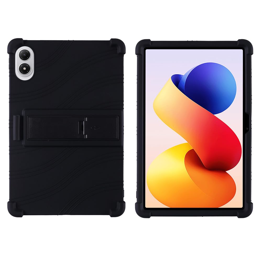 Case for Xiaomi Redmi Pad 2 Pro 12.1 inch 2025, Light Weight Silicone Kids Friendly Soft Shock Protective Foldable Stand Cover, Black