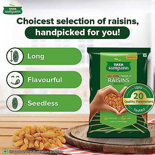 Image of Tata Sampann Pure Raisins Seedless /Kishmish, 500g, Source Of Potassium, Premium Dry Fruits, Green Raisins (Pack of 3)