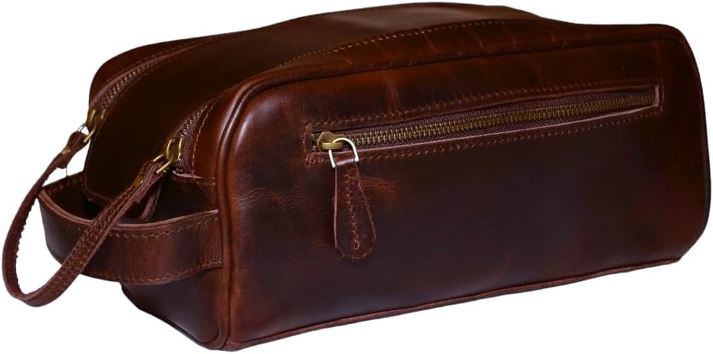 Leather Toiletry Bag Travel Pouch Unisex Kit With Shaving kit Accessories 3 Leather items :Shaving Brush Case,Razor Protective Travel Case (Combo of 4 Items)