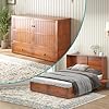 BALUS Murphy Bed Cabinet, Murphy Bed with USB Charging Station, Modern Foldable Chest Cabinet Wall Beds with 2 Large Storage Drawers for Living Room BedroomNo Mattress, Cherry
