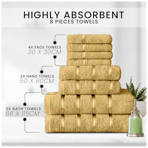 8-teiliges Handtuch-Set – ägyptische Baumwolle | Gesichtshandtuch | Handtuch | Badetuch | – schnell trocknende & sehr saugfähige Handtücher Ocker – waschbare Handtücher für Badezimmer
