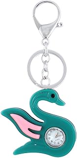 Arabic Number Watch Plastic Swan Decor Lobster Clasp Key Chain Clear Green