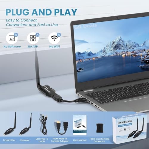 Image of GR Deals 50m 1080P Wireless HDMI Extender, 2.4 /5.8GHz, 165FT Plug and Play, Expansion of Multiple Televisions, Wireless HDMI Extender for Laptop, PC, HDTV /Projector 50 Meters. (Black)