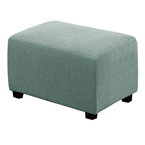 Image of H.VERSAILTEX Ottoman Cover Slipcover Rectangle Fit Length 29 inch-34 inch Footrest Sofa Slipcovers Stool Cover Footstool Protector Covers Feature Stretch Thick Soft Jacquard Fabric Removable Washable - Sage