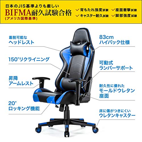 サンワダイレクト ゲーミングチェア ハイバック リクライニング ロッキング 150-SNCL016GY の商品画像 3