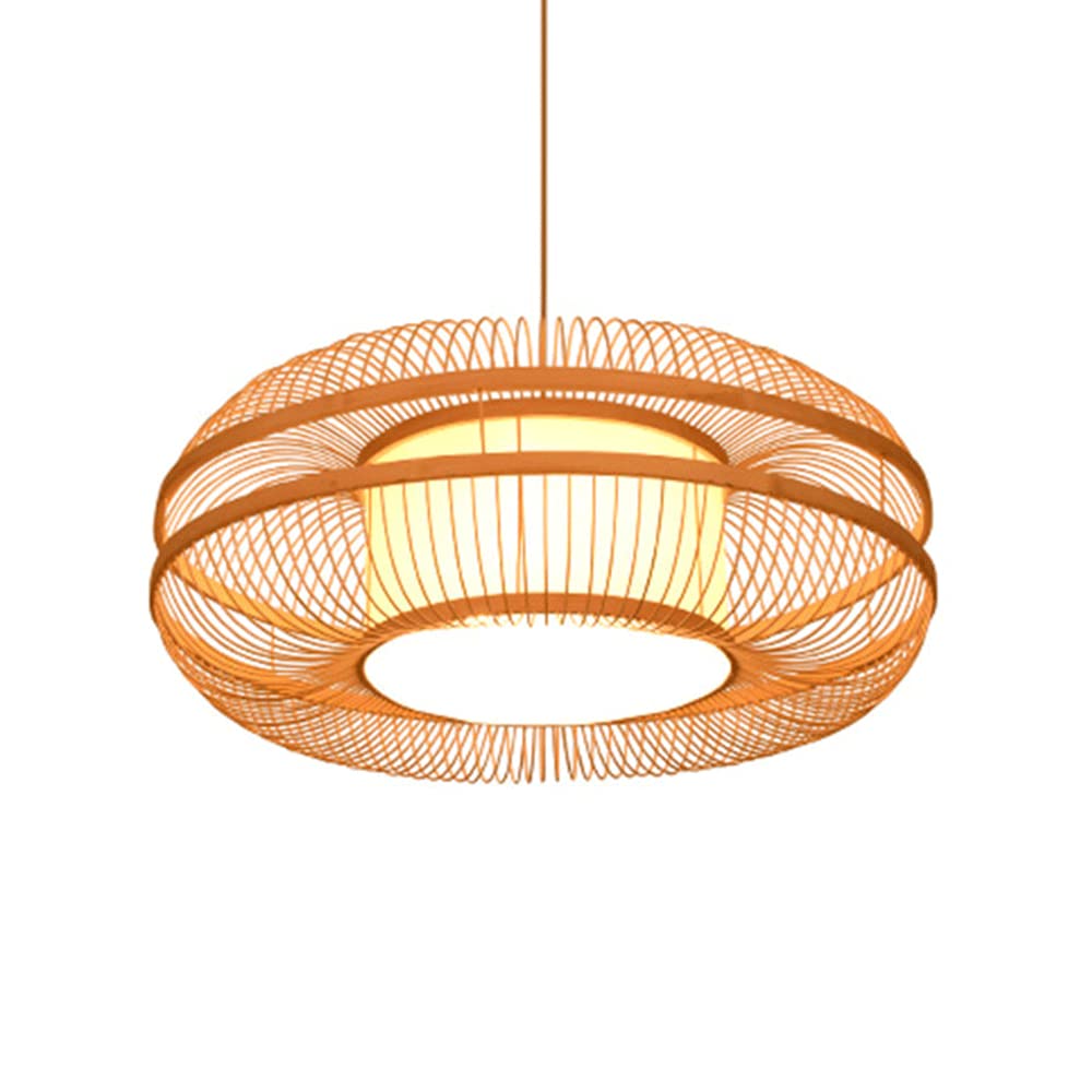 LYMSXAZOU Pendant Light Fixtures, Natural Art Handmade Chinese Style Wicker Shade Weave Rattan Lamp Restaurant Ceiling Chandelier E27/E26 Base Fixtures Compatible with Restaurant,B (1 Color 50CM)