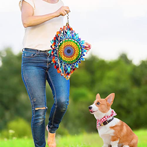Image of FONMY Wind Spinner Mandala Sun Flower 12 inches - 3D Stainless Steel - Laser Cut Metal Art Geometric Pattern - Hanging Wind Spinner, Kinetic Yard Art Decorations - Indoor /Outdoor Decor