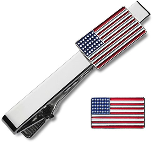 2 Pc Tie Bar Clip and Lapel Pin Set USA American Flag Patriot Collection Gift-Boxed