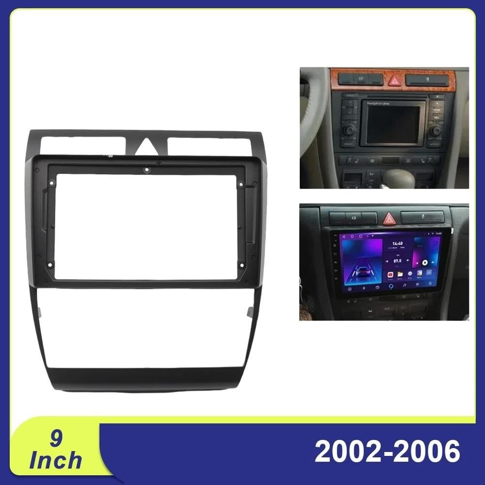 Générique Cadre de façade d'autoradio Kit De Lecteur DVD Voiture 9 "pour A6 2002–2006 Panneau Cadre Radio Stéréo Navigation GPS Grand Écran Multimédia Autoradio Tableau de Bord(Frame Cable)