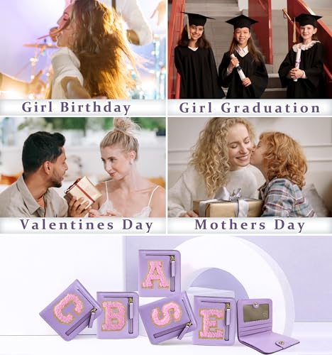 Image of COSHAYSOO Initial Wallet RFID Small Bifold Slim Letter Wallet for Women Teenager Girls Travel Daily Necessities Credit Cards Money Cash Coin Organizer, Lavender, Compact, R