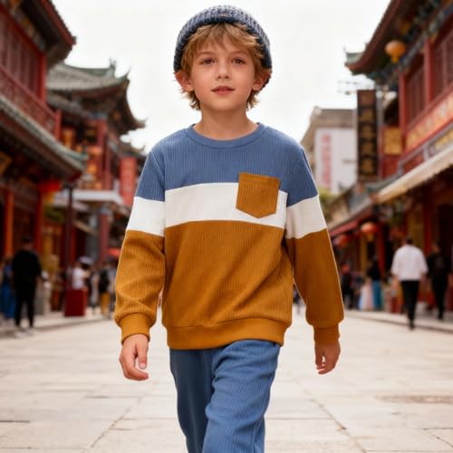 Image of Kid Toddler Boy Clothes Color Block Sweatshirt and Casual Pants 2Pcs Boys Fall Winter Outfits 1-5T
