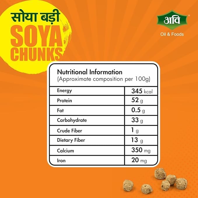 Avi Oils & Foods Soya Chunks 2KG (2 x 1KG) | Soya Badi Soft Texture That Absorbs Masala Well | For Curry, Biryani, Pulao, Snacks & Salads | Family Value Pack 1