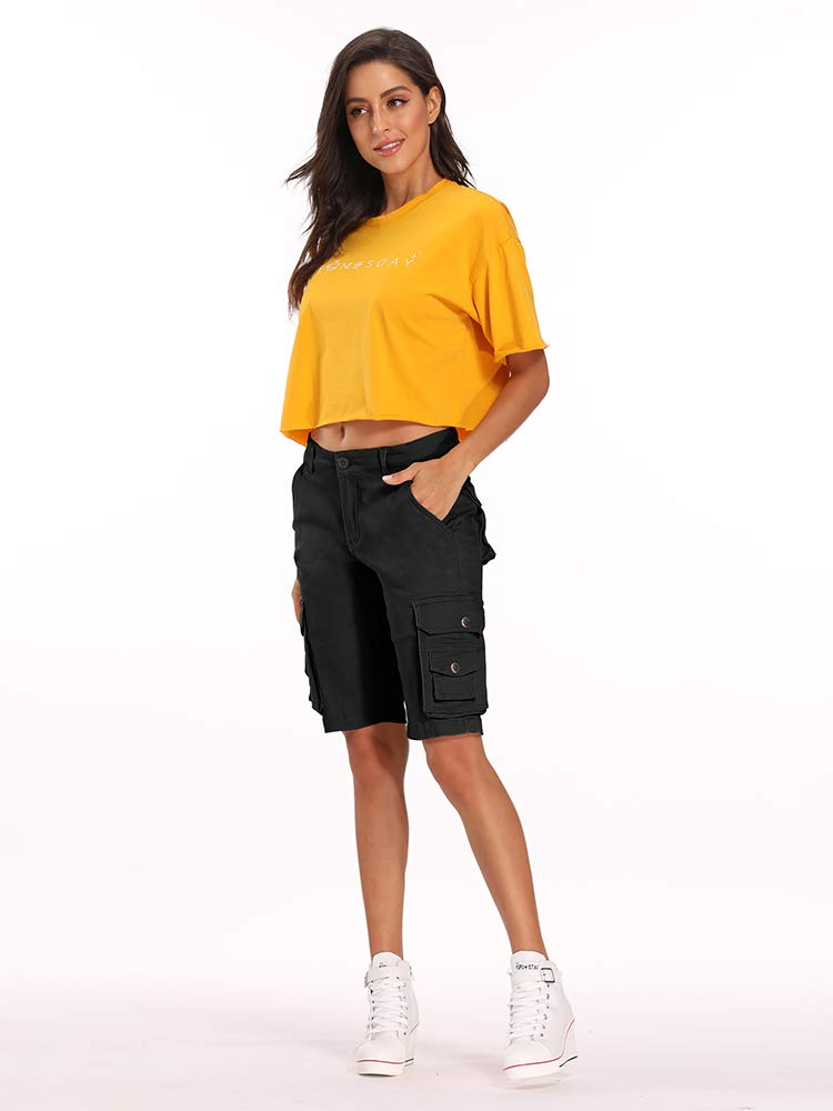 Aeslech Bermuda-Shorts für Damen, leger, Baumwolle, mehrere Taschen, einfarbig, Camouflage, Outdoor-Kleidung