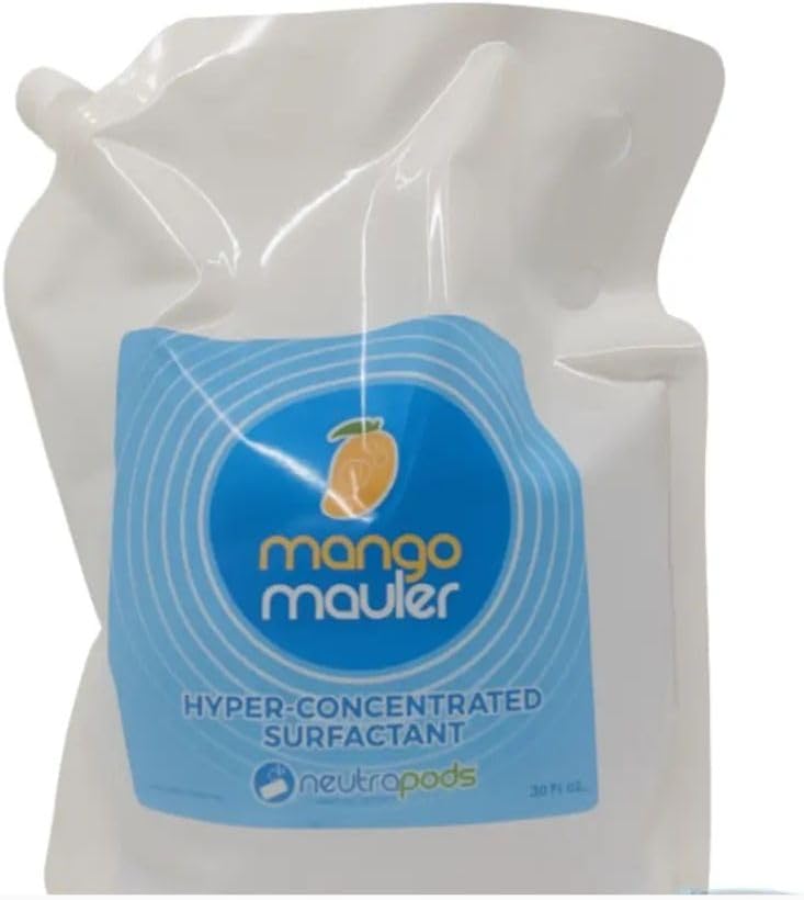 Mango Mauler Soft Wash Surfactant – Super Concentrated, SH Safe House & Roof Wash Soap, Strong Cling, Mango Scent, 80oz Pouch