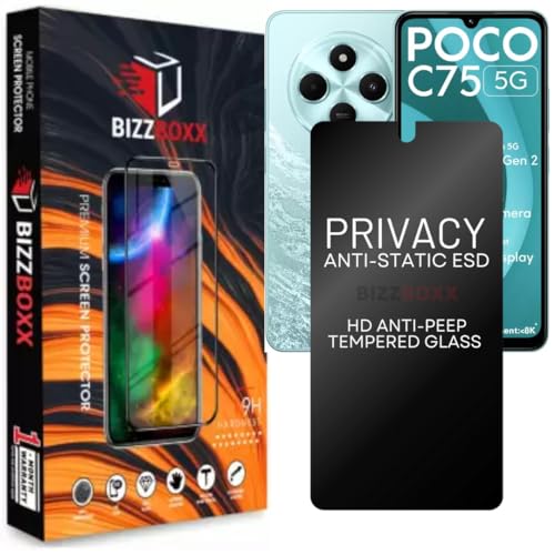 Image of Compatible With Redmi A4 5G | Redmi 14C 5G | POCO C75 Privacy Screen Protector - Anti-Spy Tempered Glass, Fingerprint Working, Privacy in Public Spaces, 6.88 Inch - Pack of 1