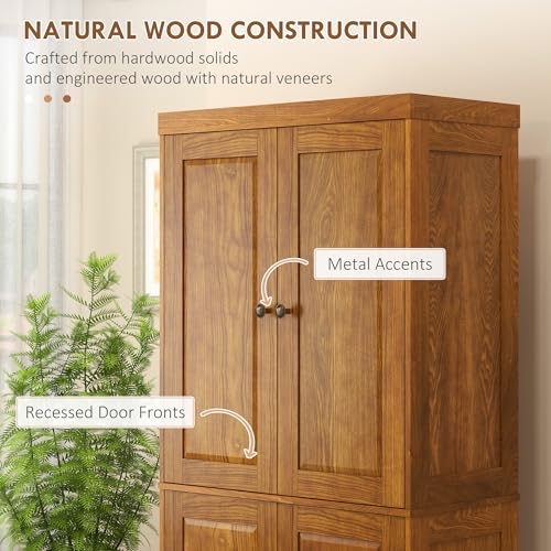 HOMCOM 72.5" Kitchen Pantry Storage Cabinet, Freestanding Kitchen Cupboard with 4 Doors and Adjustable Shelves for Dining Room, Pine Mahogany