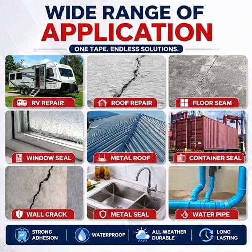Image of Super Strong Adhesive Waterproof tape Permanent Repair Roof Water Leakage Solution Rubber Foil Suitable for Roof Leak, surface Crack, Window Sill Gap, Boat Sealing, Tank Leak (5CM*5M)