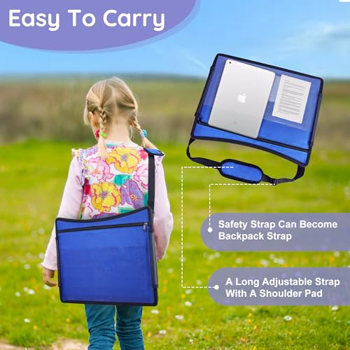 Image of Kids Travel Tray, 2Pcs Car Seat Lap Tray for Toddlers, Road Trip Essentials for Car & Airplane Activities, Portable Organizer with Drawing Kit & Snack Compartments & Markers, Blue