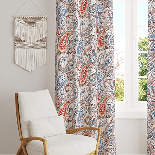Image of LINENWALAS Cotton Curtains for Long Door Set of 2, Linen Textured Doors Curtains for Home Decor, Hangs Elegantly with Eyelet Rings (4.5ft x 6 ft,) Multicolor Paisley