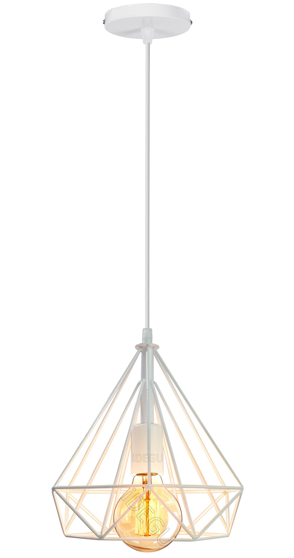 iDEGU Lámpara Colgante Vintage 25CM Lámpara de Techo Industrial E27 Iluminación Colgante Techo Retro para Comedor Dormitorio Sala de Estar Cocina (1 Pieza, Blanco)