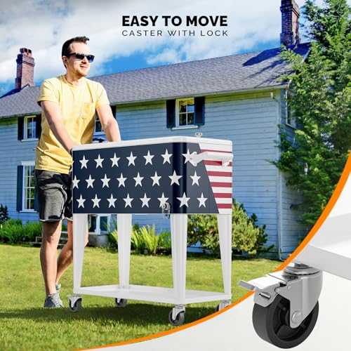 Image of VINGLI Rolling Ice Chest, Portable Patio Party Bar Drink Cooler Cart, with Shelf, Beverage Pool with Bottle Opener