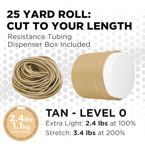 Image of THERABAND Latex Resistance Tubing, Tan, Extra Light Level 0, 25 ft Roll, Professional Grade for Upper and Lower Body Workouts, Cut-to-Length, Color-Coded Resistance Levels