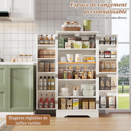 Meuble de rangement de cuisine LED à étagères modulables blanc - 6