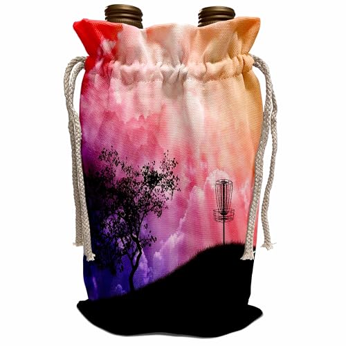 Wine Bag - Basket On A Hill silhouette of a frisbee disc golf basket with chain on colorful hill Designs Disc Golf